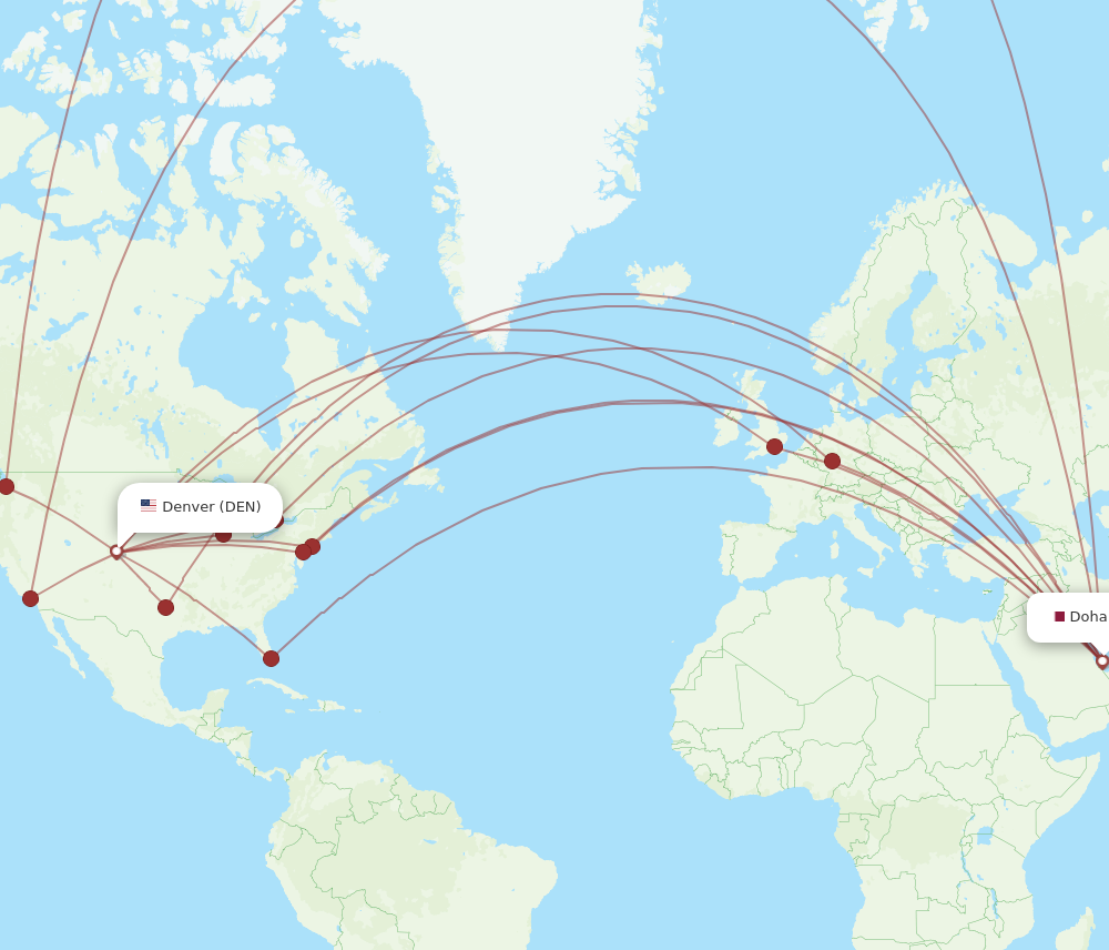 All flight routes from Doha to Denver, DOH to DEN - Flight Routes