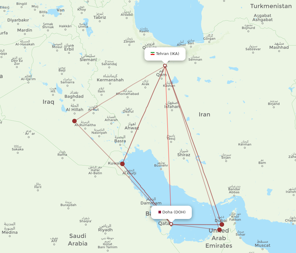 Flights from Doha to Tehran DOH to IKA Flight Routes