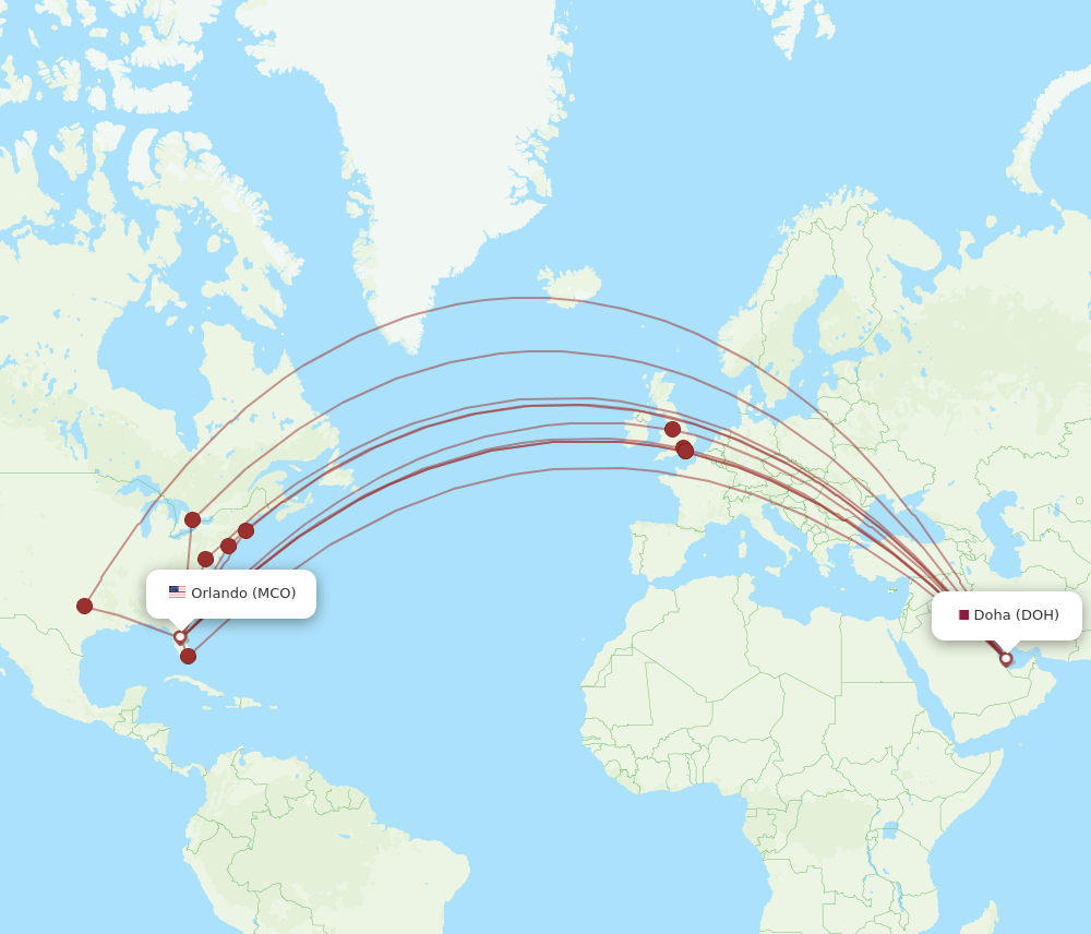 Flights from Doha to Orlando, DOH to MCO - Flight Routes