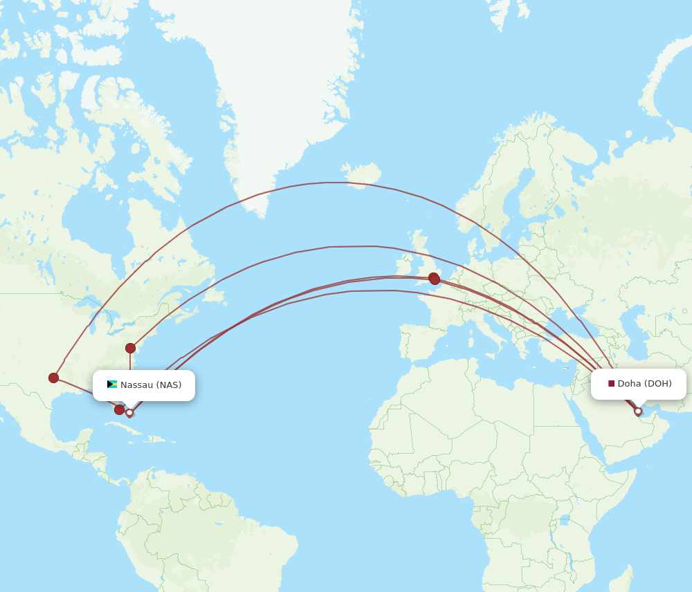 All flight routes from Doha to Nassau, DOH to NAS - Flight Routes