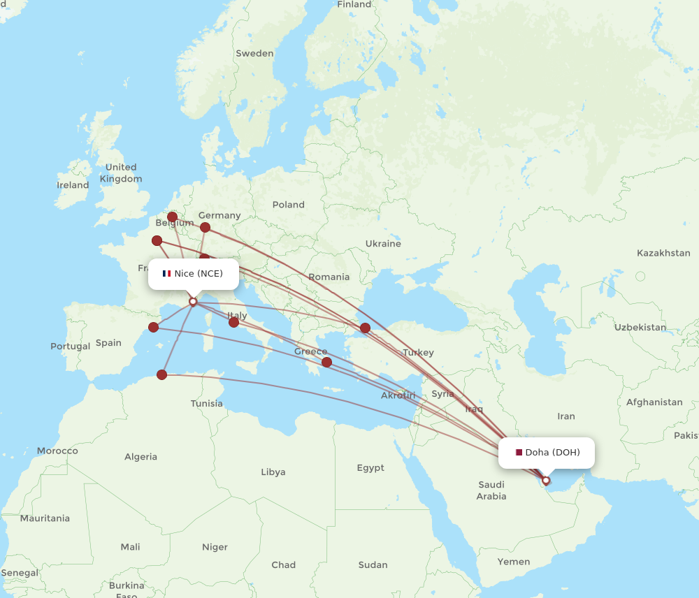 All Flight Routes From Doha To Nice Doh To Nce Flight Routes