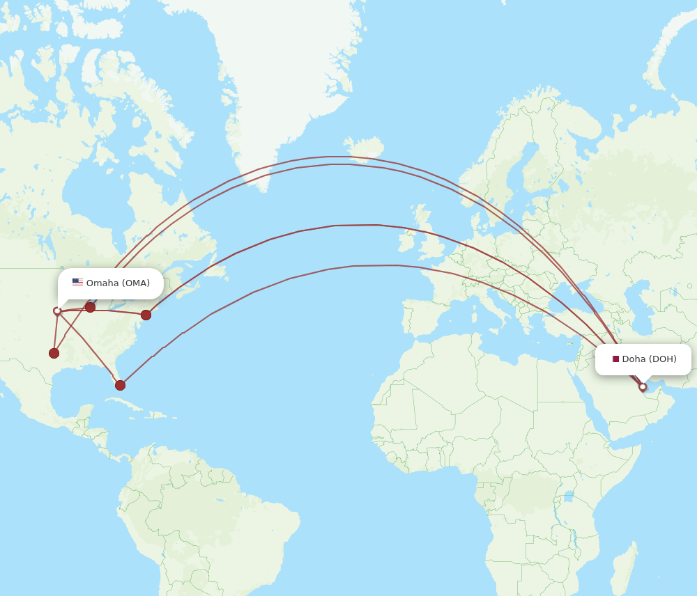 All flight routes from Doha to Omaha, DOH to OMA - Flight Routes