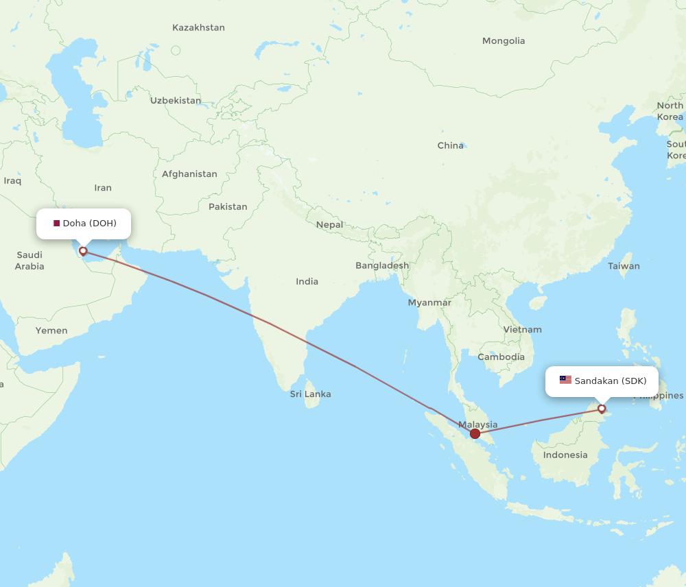 All flight routes from Doha to Sandakan, DOH to SDK - Flight Routes