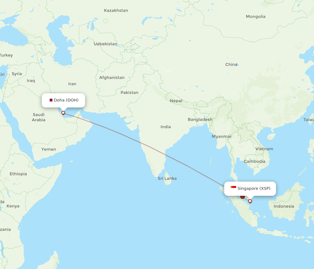 All flight routes from Doha to Singapore, DOH to XSP - Flight Routes