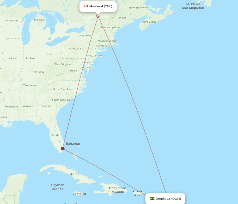 Flights from Dominica to Montreal DOM to YUL Flight Routes