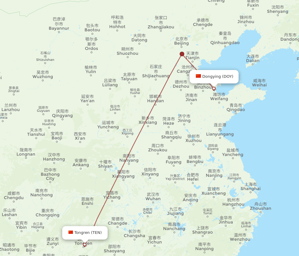 Flights from Tongren to Dongying, TEN to DOY - Flight Routes