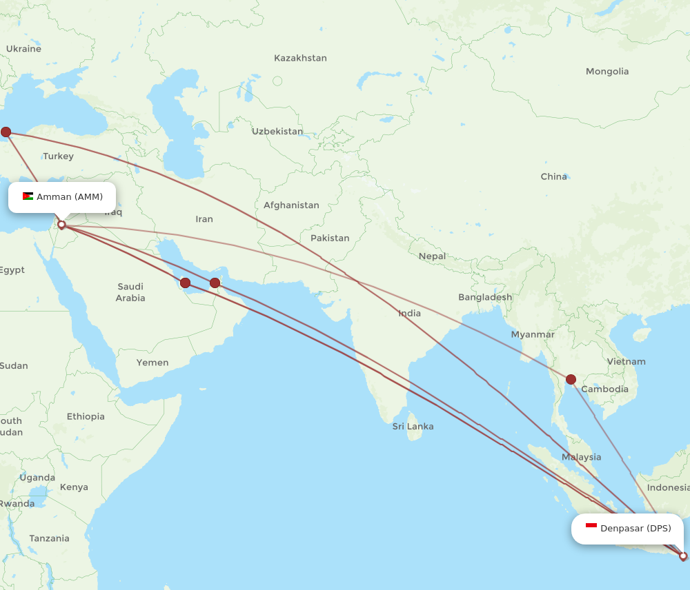 All flight routes from Denpasar to Amman, DPS to AMM - Flight Routes