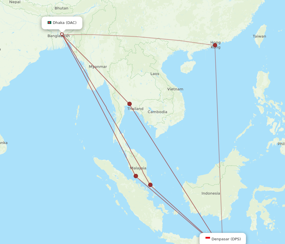 All Flight Routes From Denpasar To Dhaka, DPS To DAC - Flight Routes