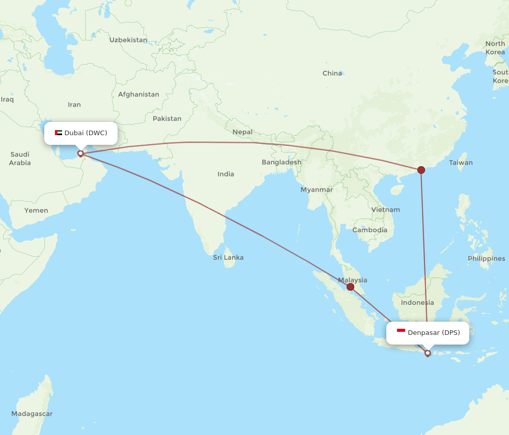 Flights from Denpasar to Dubai, DPS to DWC - Flight Routes