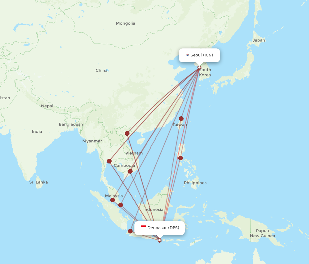 All Flight Routes From Denpasar To Seoul, DPS To ICN - Flight Routes