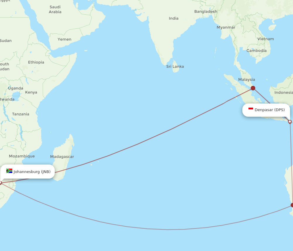 Flights from Denpasar to Johannesburg DPS to JNB Flight Routes