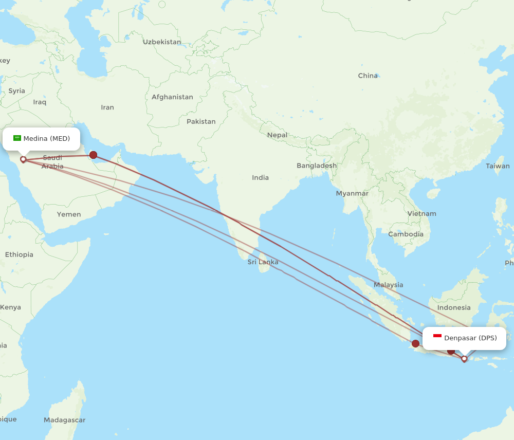 All Flight Routes From Denpasar To Madinah, DPS To MED - Flight Routes