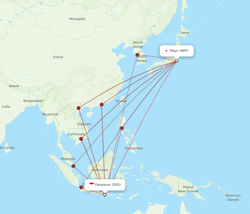 All flight routes from Denpasar to Tokyo, DPS to NRT - Flight Routes