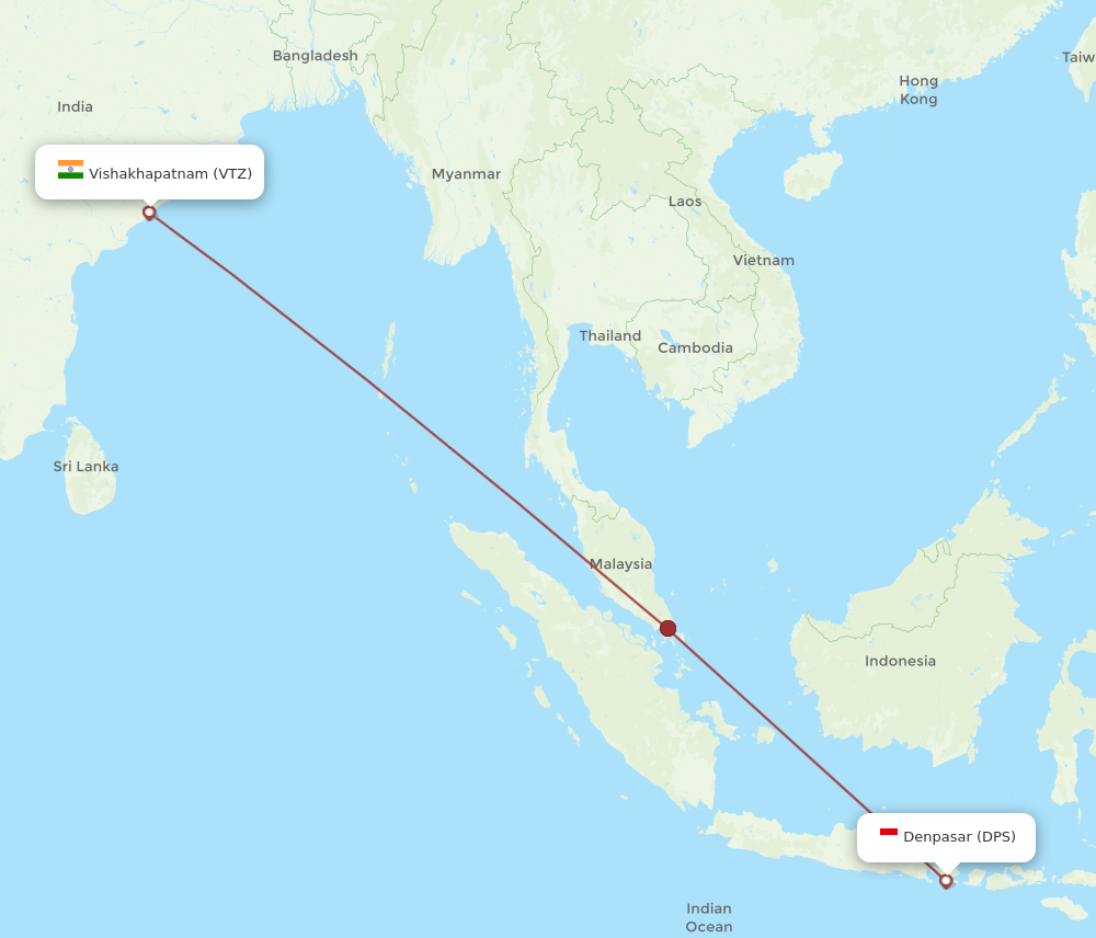 All flight routes from Denpasar to Vishakhapatnam, DPS to VTZ - Flight ...