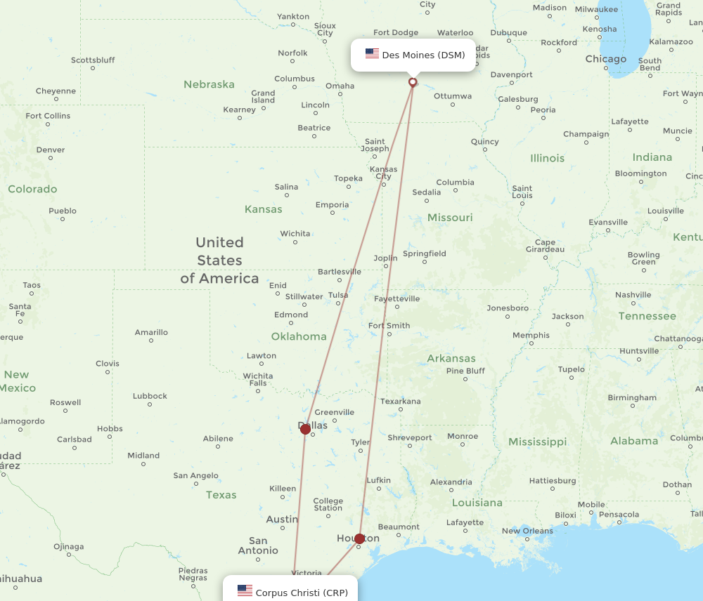 Flights From Des Moines To Corpus Christi, DSM To CRP - Flight Routes