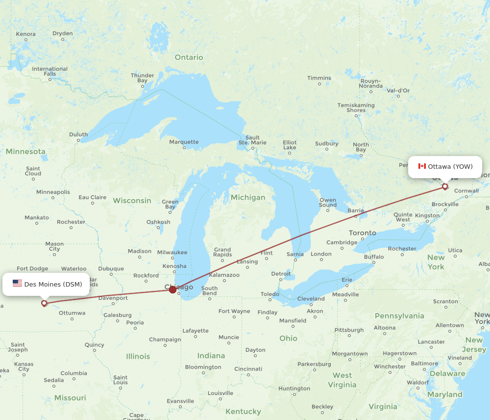 Flights from Des Moines to Ottawa, DSM to YOW - Flight Routes