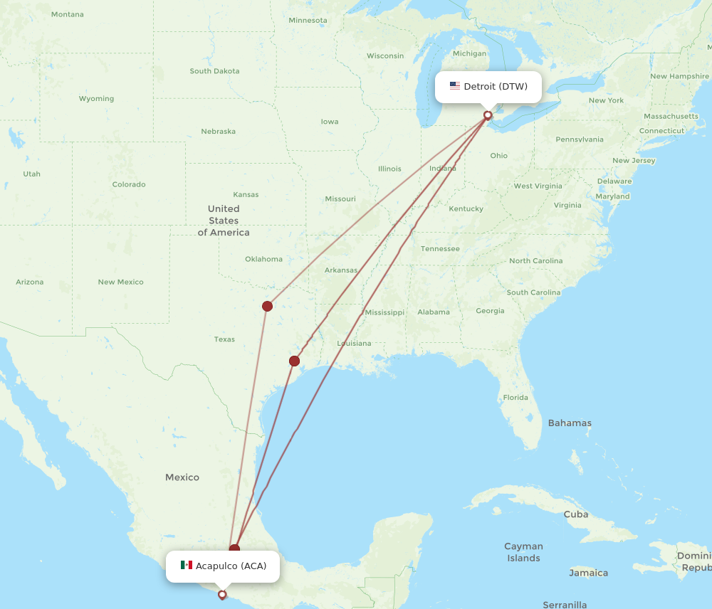 Flights from Detroit to Acapulco DTW to ACA Flight Routes