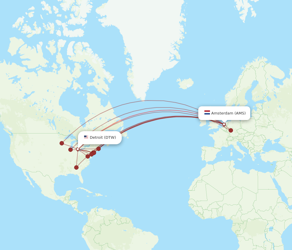 Flights from Detroit to Amsterdam DTW to AMS Flight Routes