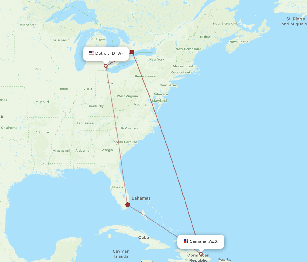 Flights from Detroit to El Catey Samana DTW to AZS Flight Routes