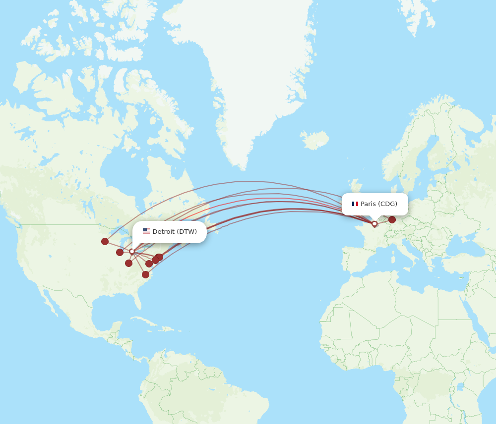 Flights from Detroit to Paris DTW to CDG Flight Routes