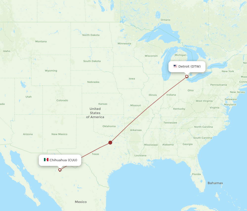 Flights from Detroit to Chihuahua DTW to CUU Flight Routes