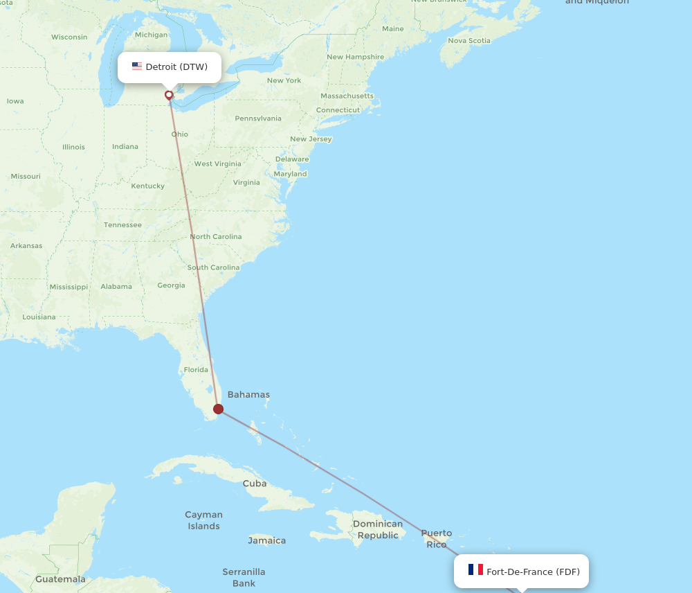 Flights from Detroit to Fort De France DTW to FDF Flight Routes