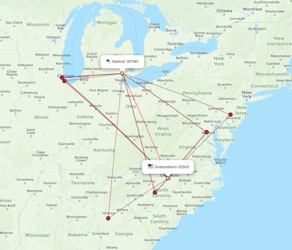 Flights from Detroit to Greensboro High Point DTW to GSO Flight