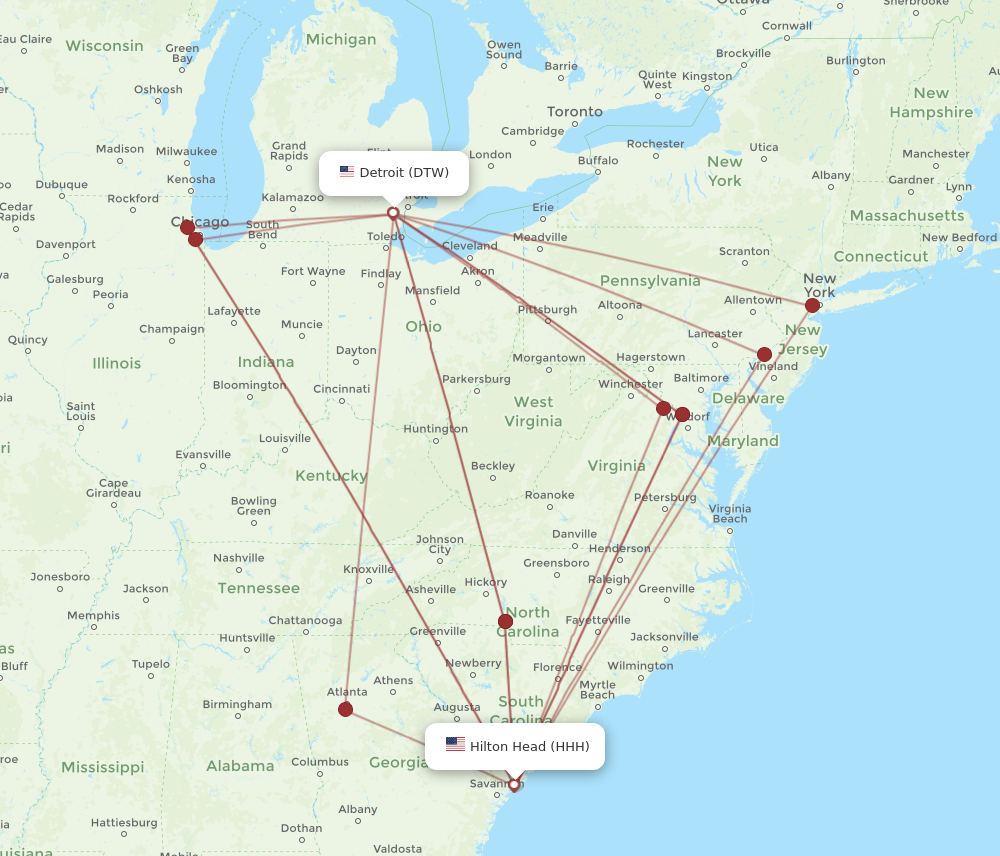 Flights from Detroit to Hilton Head DTW to HHH Flight Routes