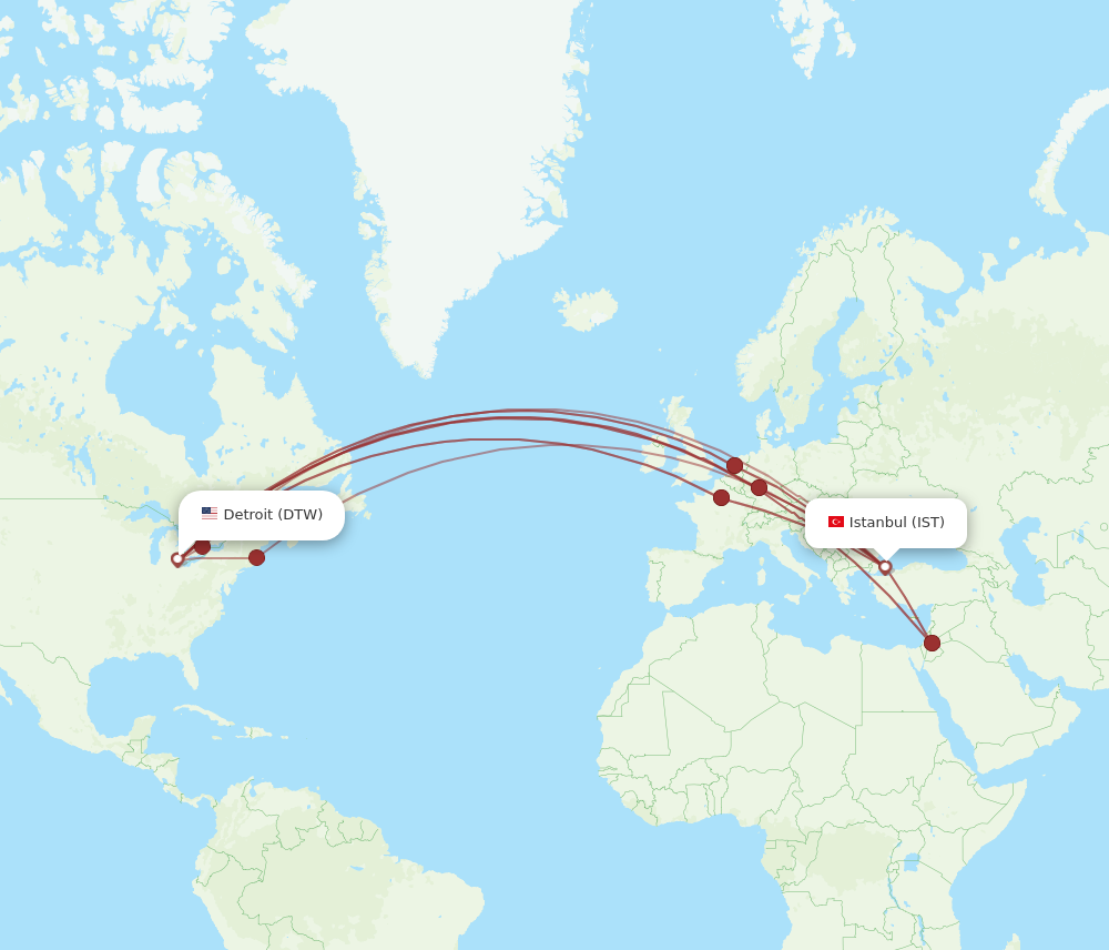 Flights from Detroit to Istanbul DTW to IST Flight Routes