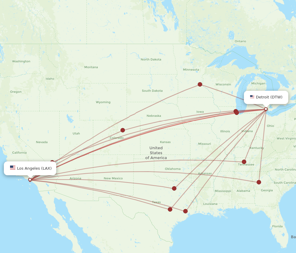 Flights from Detroit to Los Angeles DTW to LAX Flight Routes