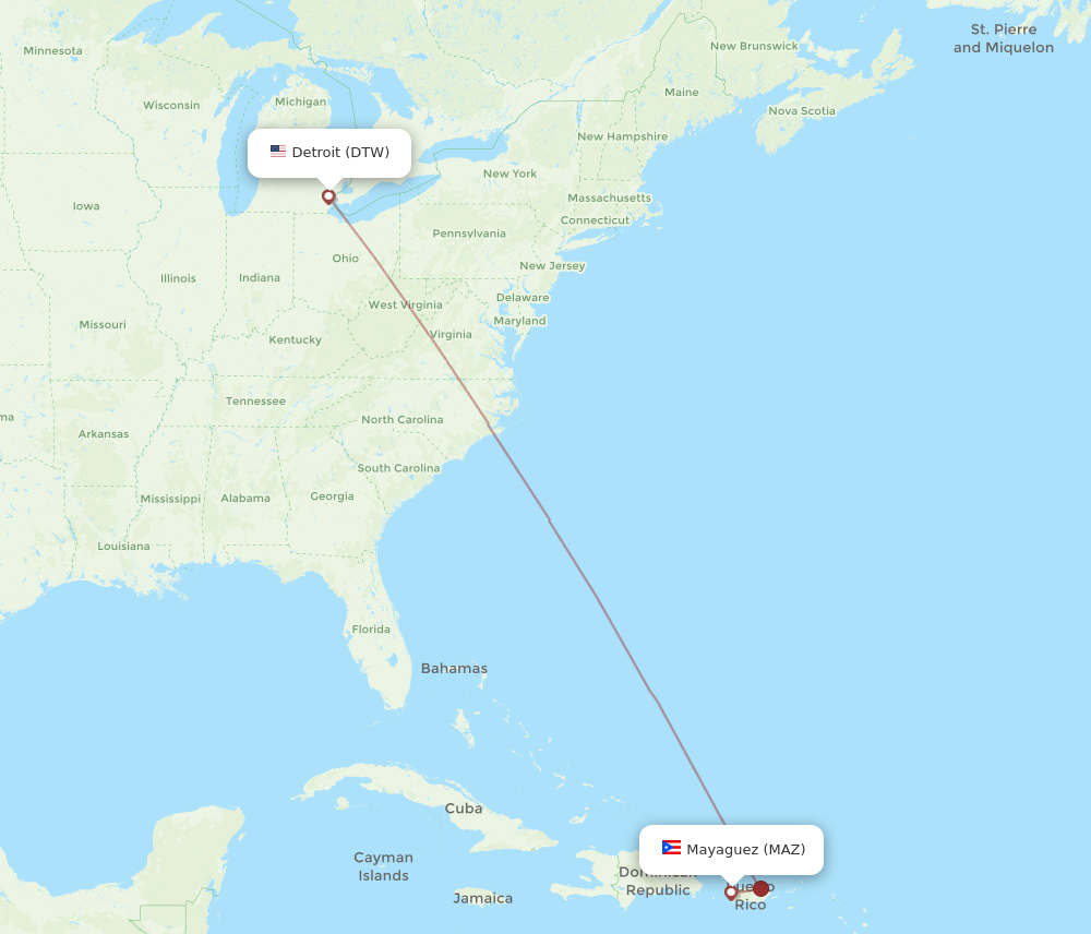 Flights from Detroit to Mayaguez DTW to MAZ Flight Routes