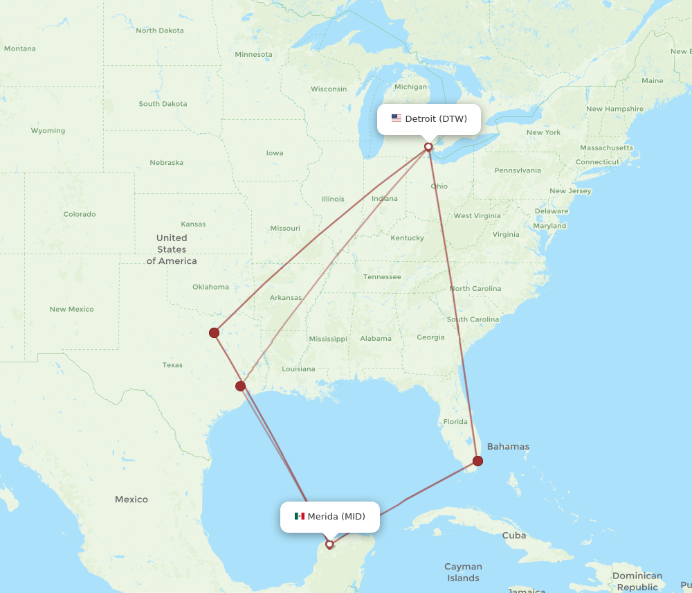 DTW to MID flights and routes map
