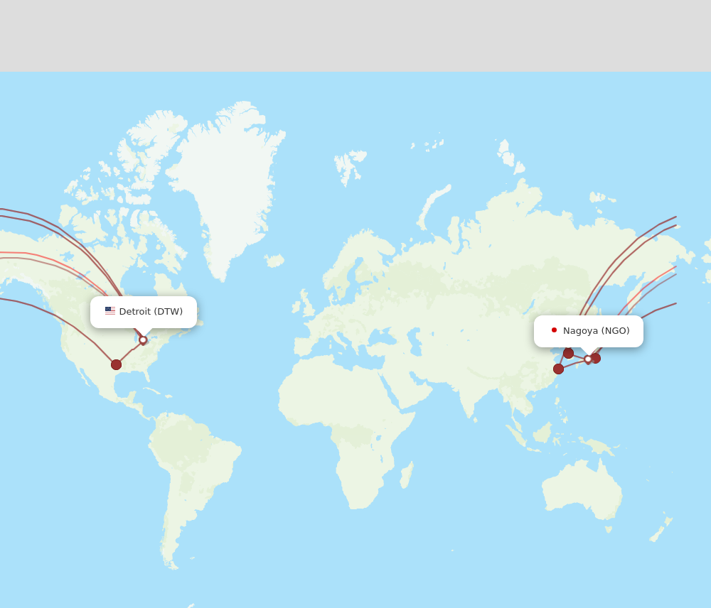 Flights from Detroit to Nagoya DTW to NGO Flight Routes