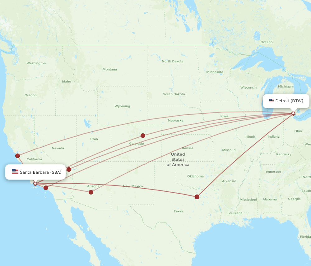 Flights from Detroit to Santa Barbara DTW to SBA Flight Routes