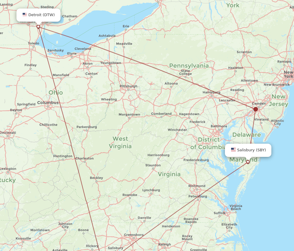 Flights from Detroit to Salisbury Ocean City DTW to SBY Flight