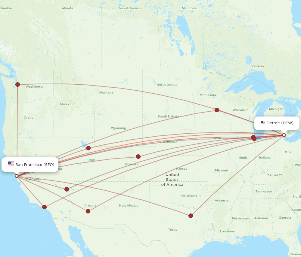 Flights from Detroit to San Francisco, DTW to SFO - Flight Routes