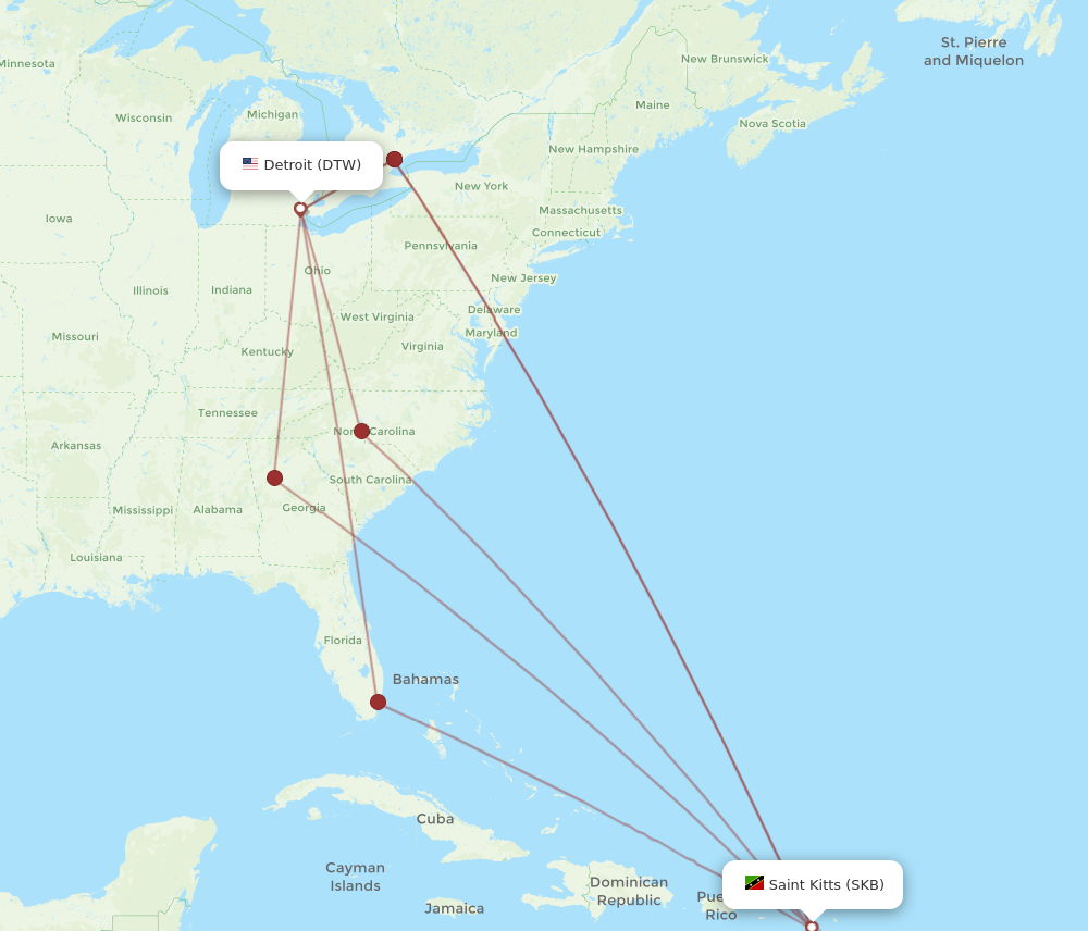 Flights from Detroit to Saint Kitts DTW to SKB Flight Routes