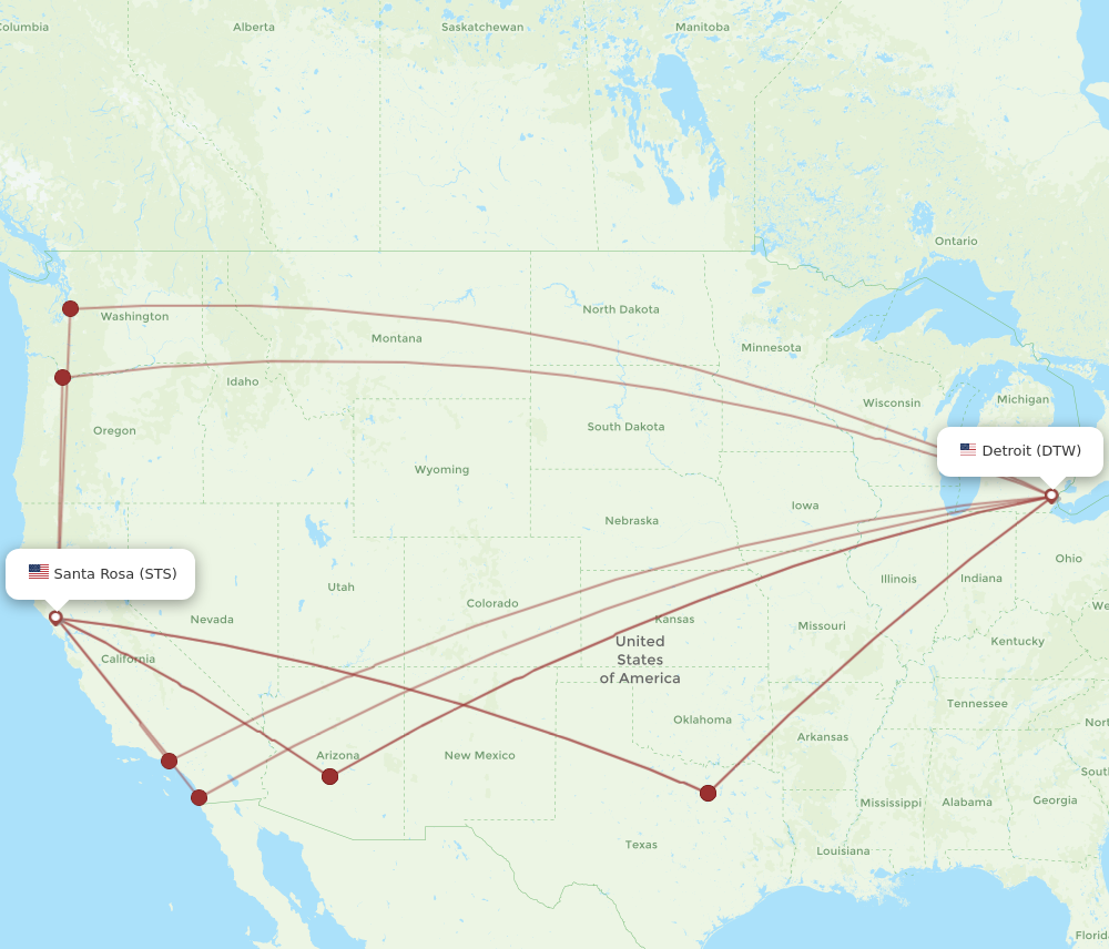 All flight routes from Detroit to Santa Rosa, DTW to STS - Flight Routes