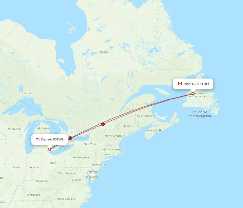 Flights from Detroit to Deer Lake DTW to YDF Flight Routes