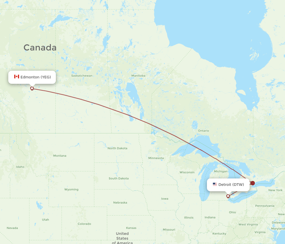 DTW to YEG flights and routes map