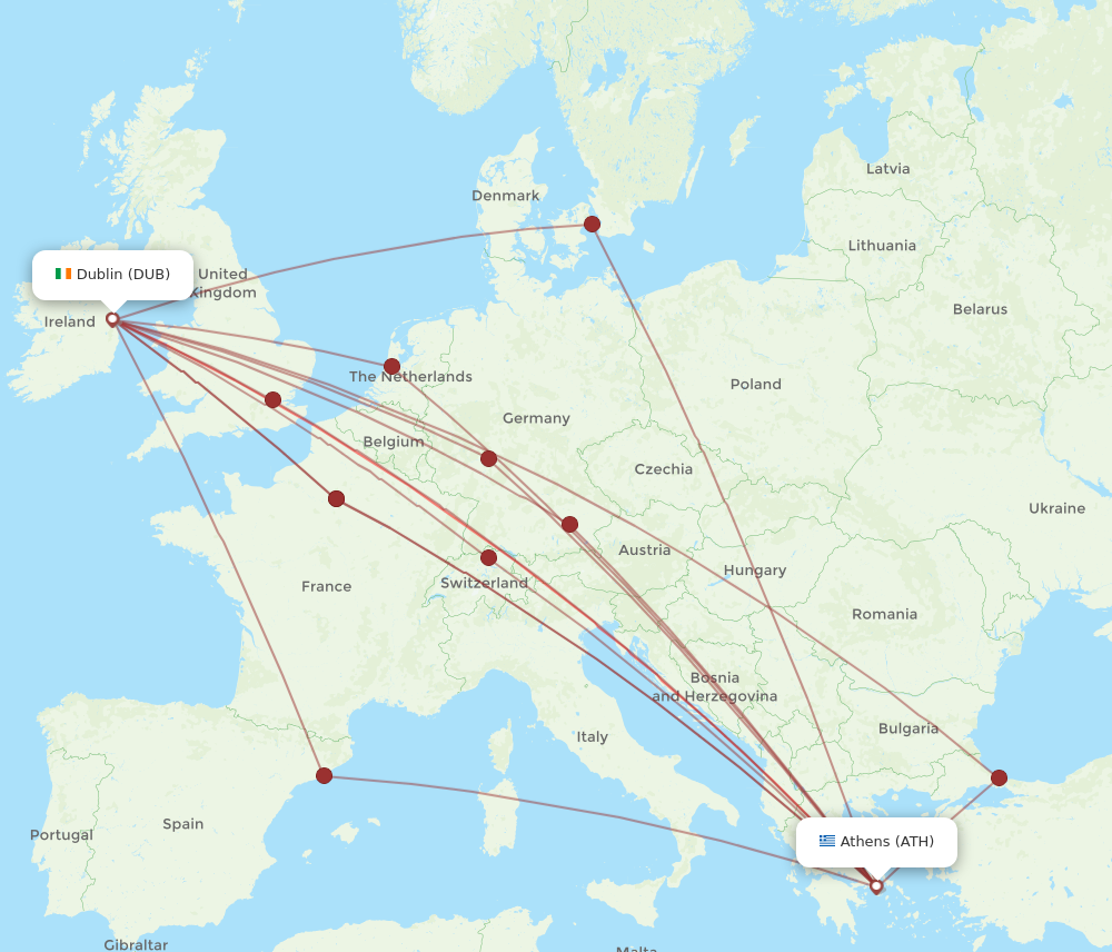 Flights from Dublin to Athens DUB to ATH Flight Routes