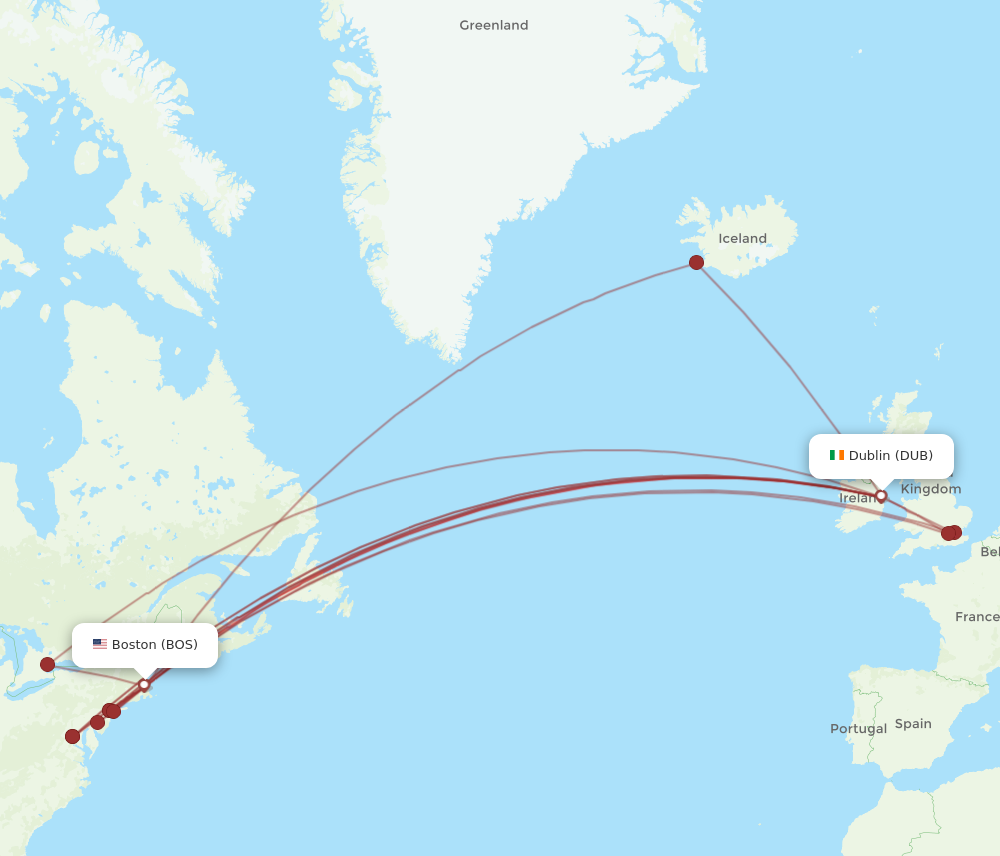 Flights from Dublin to Boston DUB to BOS Flight Routes