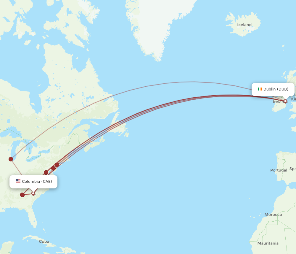 Flights from Dublin to Columbia DUB to CAE Flight Routes