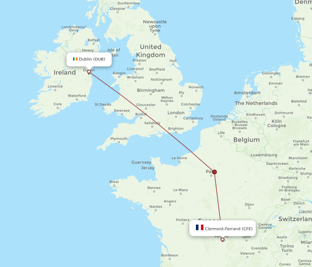 Flights from Dublin to Clermont Ferrand DUB to CFE Flight Routes