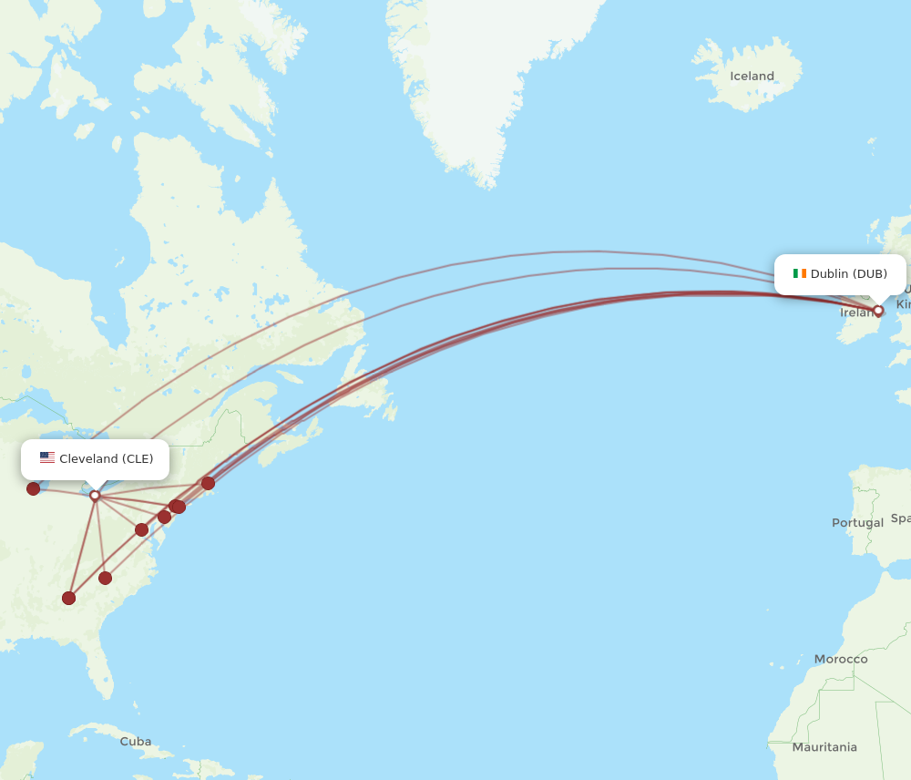 Flights from Dublin to Cleveland DUB to CLE Flight Routes