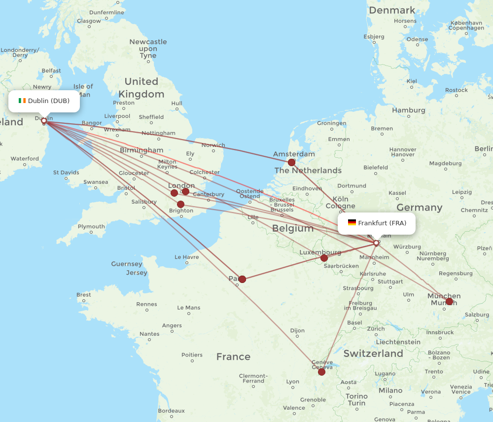 Flights from Dublin to Frankfurt DUB to FRA Flight Routes