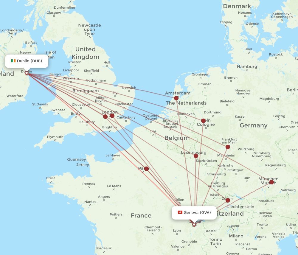 Flights from Dublin to Geneva DUB to GVA Flight Routes