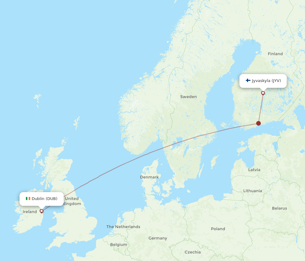 Flights from Dublin to Jyvaskyla DUB to JYV Flight Routes