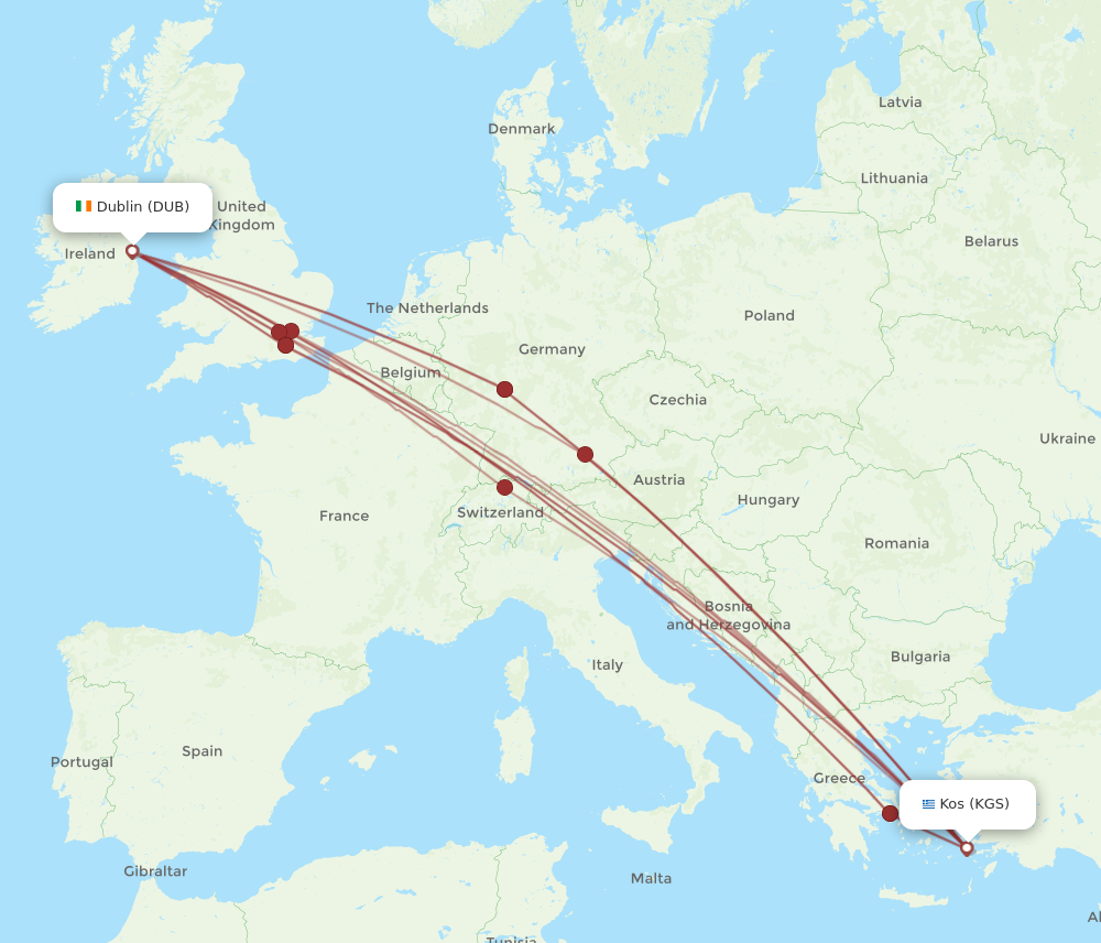 Flights from Dublin to Kos DUB to KGS Flight Routes