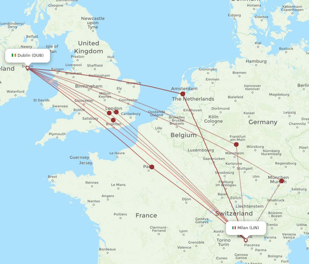 Flights from Dublin to Milan DUB to LIN Flight Routes